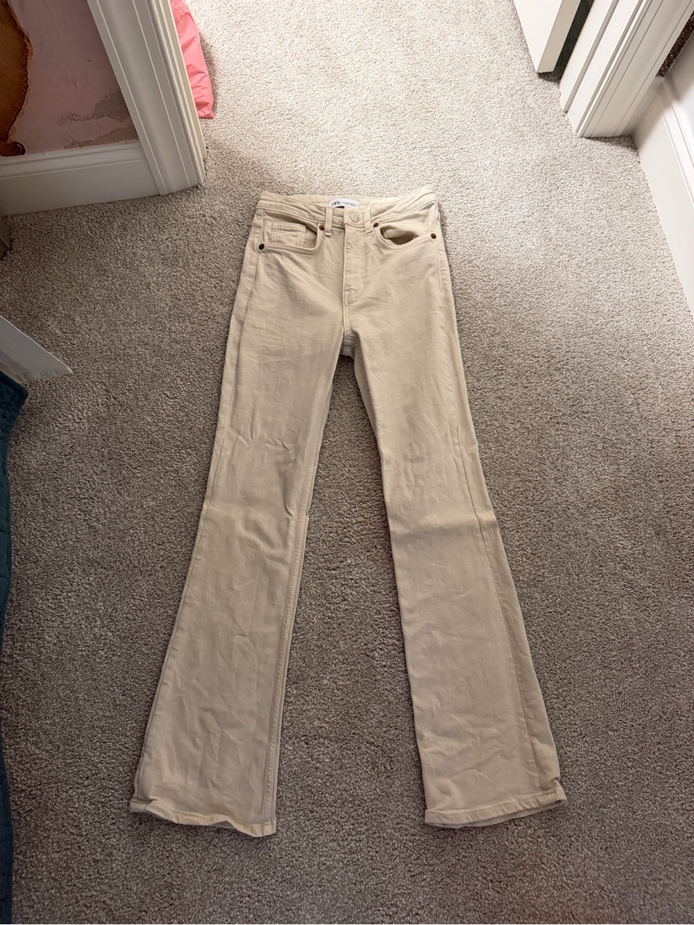 Zara Cream High-Rise Jeans